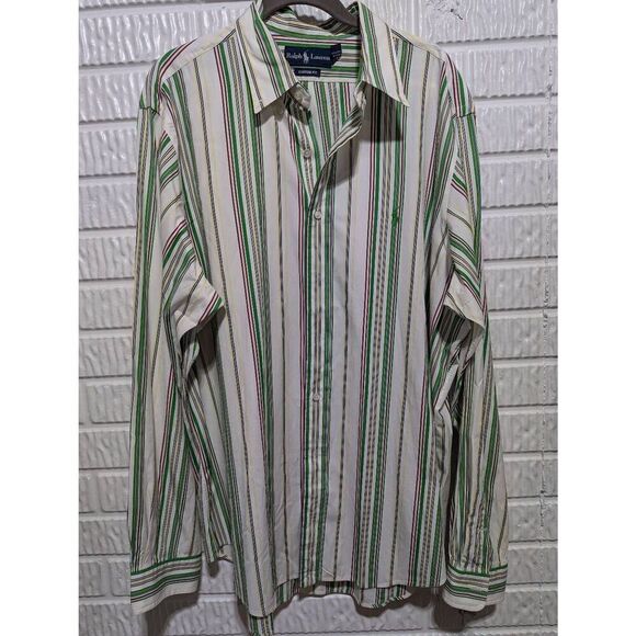 Ralph Lauren Men's White & Green Striped Long-Sleeve Button-Down Collar Shirt Si - Picture 1 of 7
